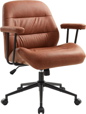 Leather Office Chair with Removable Armrests，Mid-Back Ergonomic Desk Chair with
