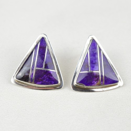 Helen Harrison Navajo Sterling Silver Purple Sugilite Inlay Earrings Signed HH