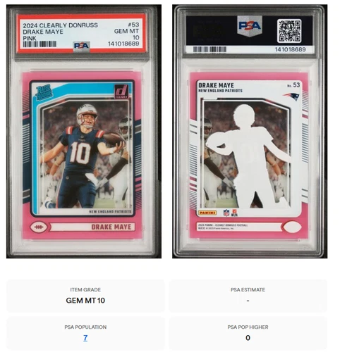 2024 Clearly Donruss Drake Maye #229 Pink  (RC) PSA 10  - POP of 7!!!!