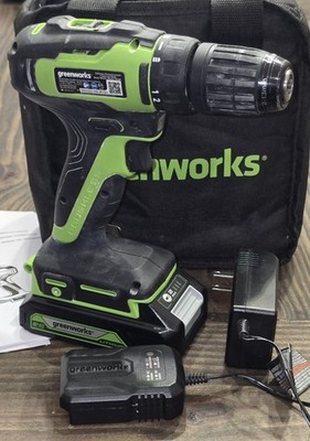GreenWorks DDG401 Brushless 24V Cordless Drill Driver W/Battery Charger Bag Inst