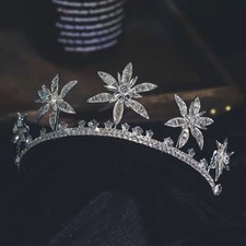 6.5cm Tall Big Flower Crystal Wedding Queen Princess Tiara Crown For Women