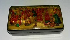 VTG Fedoskino Russian lacquer box THE VILLAGE WINTER FAIR