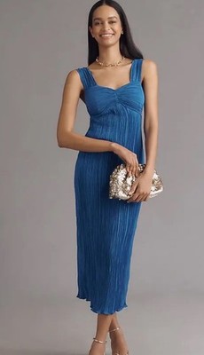 open lace back dress By Anthropologie Sleeveless Pleated Satin Midi Dress
