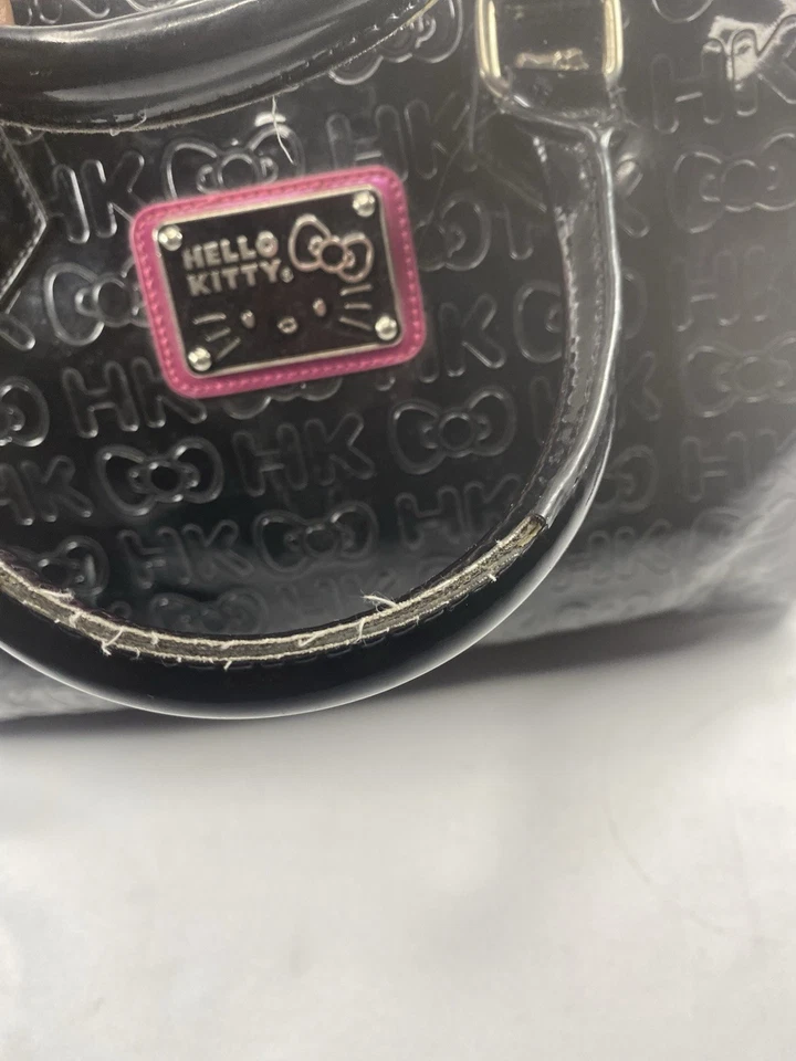 Hello Kitty Black Patent Embossed HK Bow Satchel Bag Purse 13"x8"x6" – Rare - Изображение 4 из 4
