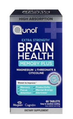 Qunol Brain Health Memory Plus, Magnesium L-Threonate & Citicoline, Clinically
