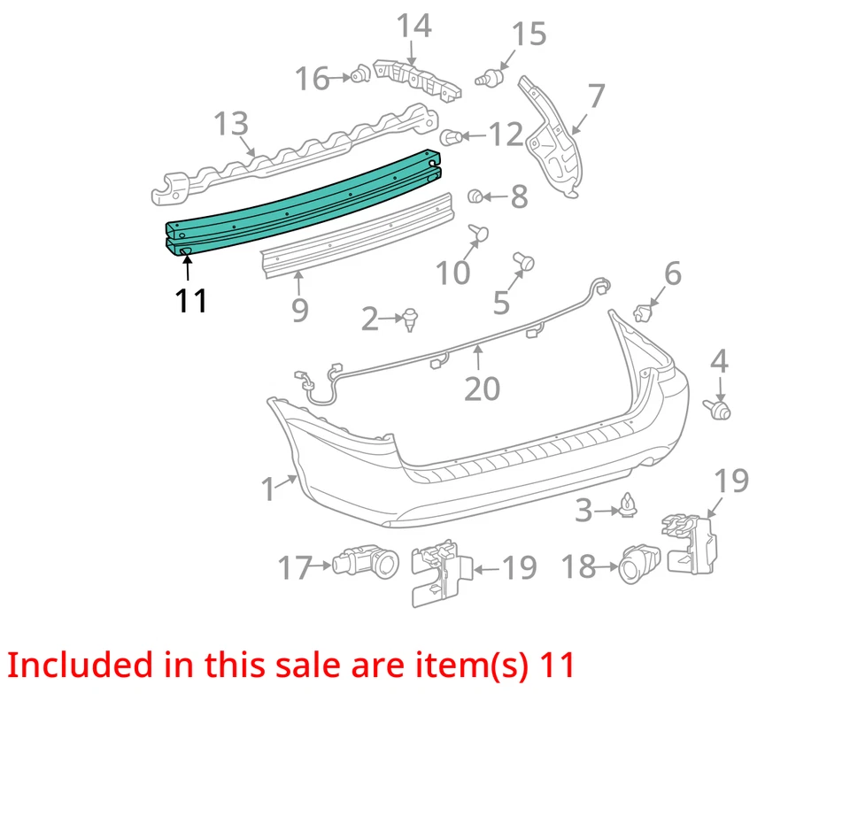 2004-2010 Toyota Sienna Rear Bumper Reinforcement BURHM Foto 2 de 3