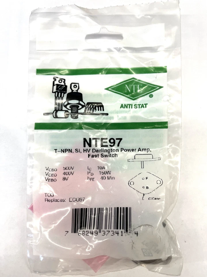 NTE97, 10A @ 400V NPN Silicon High Power Darlington Transistor ~ TO-3 (ECG97) - Image 2 of 2