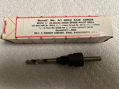 Starrett No. A1 Hole Saw Arbor with 1/5  Pilot Drill EDP 55141 NEW  N.O.S.