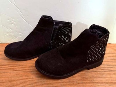 GC Shoes Kids Black Rhinestone Ankle Boots Girls Size 2 Side Zipper Vintage