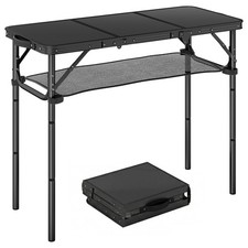 Outsunny 3ft Folding Camping Table, Picnic Table with Storage Layer, Black