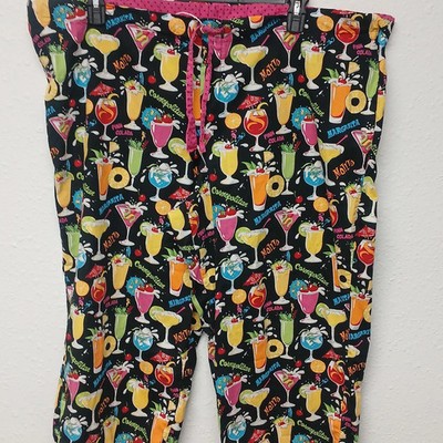 Nick & Nora Pj Bottoms XXL Y2K Mixed Drinks Cocktails Party Capri pajama pants