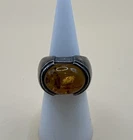 Vintage 925 Sterling Silver Amber Gemstone Ring / Size 6.75