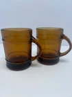 (2) Vintage FIRE KING Set of 2 Brown AMBER Glass BARREL Cup Mug Anchor Hocking