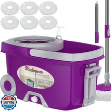 Dual Compartment Spin Mop and Bucket, Mop and Bucket with Wringer Set,360°Rot