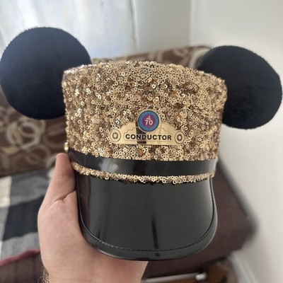 Disneyland 70th Anniversary Sequined CONDUCTOR Hat Ears L/XL 59 cm Autographed