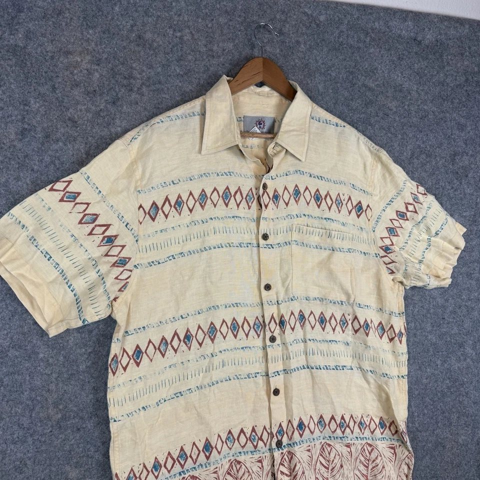 The Territory Ahead Shirt Mens XL Aztec Southwestern Linen Camp Button Up - Image 3 of 4