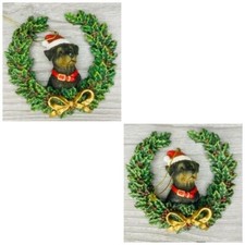Rottweiler 2 dog with wreath Christmas tree ornament pair 3D resin ornaments
