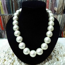 6/8/10/12/14/16/18/20mm Round White South Sea Shell Pearl Beaded Necklace 18''