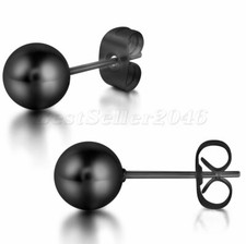 2PCS Mens Womens Black Stainless Steel 5MM Round Bead Ball Studs Earrings