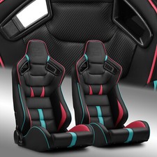 Black With Redblue Pvc Reclinable Viper-series Racing Seats Pair Wslider Black With Redblue Pvc Reclinable Viper-series Racing Seats Pair Wslider