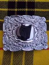 Scottish Thistle Crest Kilt Belt Buckle In Two Tone Chrome  Matt Black Badge