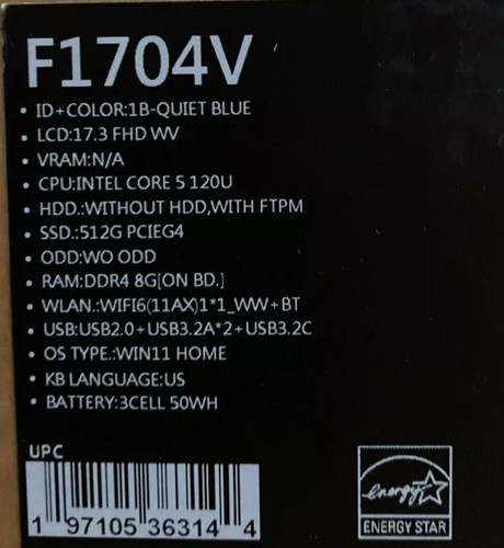 Asus Vivobook FHD 17.3" Laptop, Intel Core 5-120U, 8GB RAM,512GB SSD, Backlit KB - Picture 9 of 9