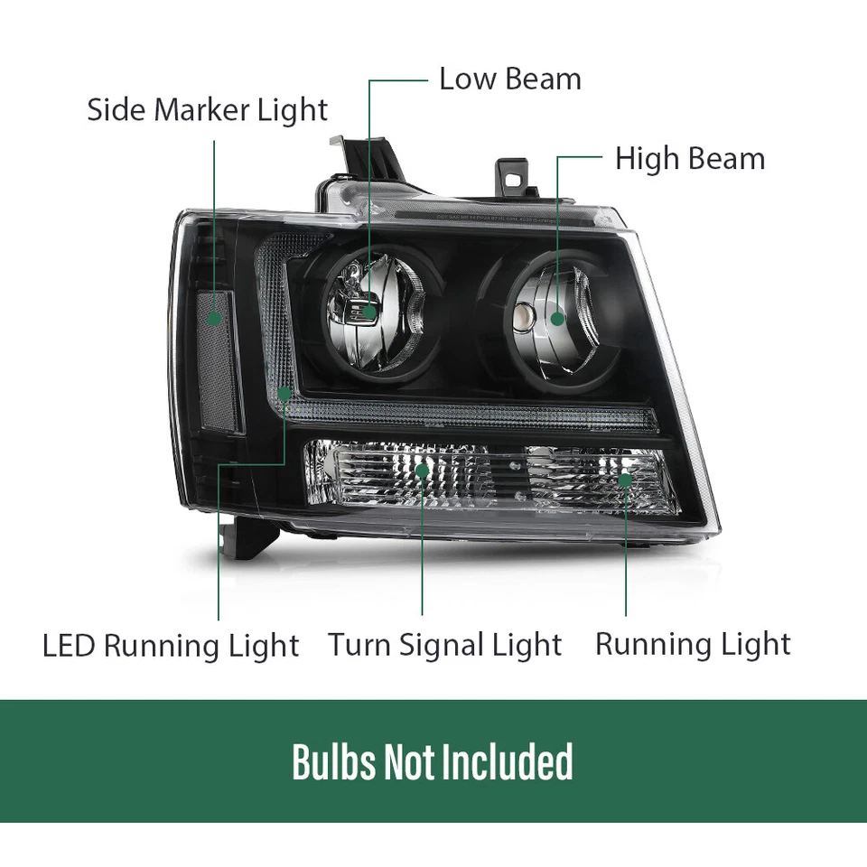 Clear/Black LED DRL Headlights Fit For 2007-2014 Chevy Avalanche Tahoe Suburban - Image 3 of 4