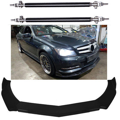 Front Bumper Lip Spoiler Splitter + Strut Rods Support Bar For Bens Glossy Black