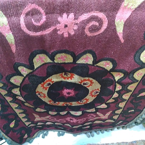Antique Uzbekistan Silk Suzani Medallion Tapestry Wall Hanging - Picture 5 of 11