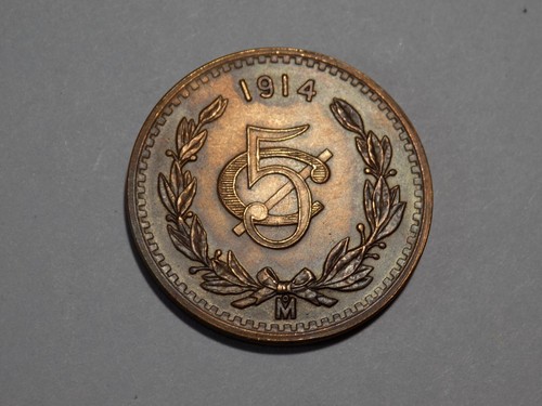 1914-Mo Mexico 5 Centavos - KM#422 - Choice AU - Beautiful Coin!