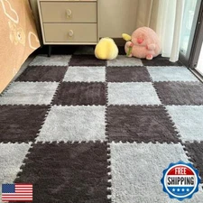 12pcs Carpet Squares Puzzle Floor Mat, Plush Interlocking Carpet Tiles, Anti 