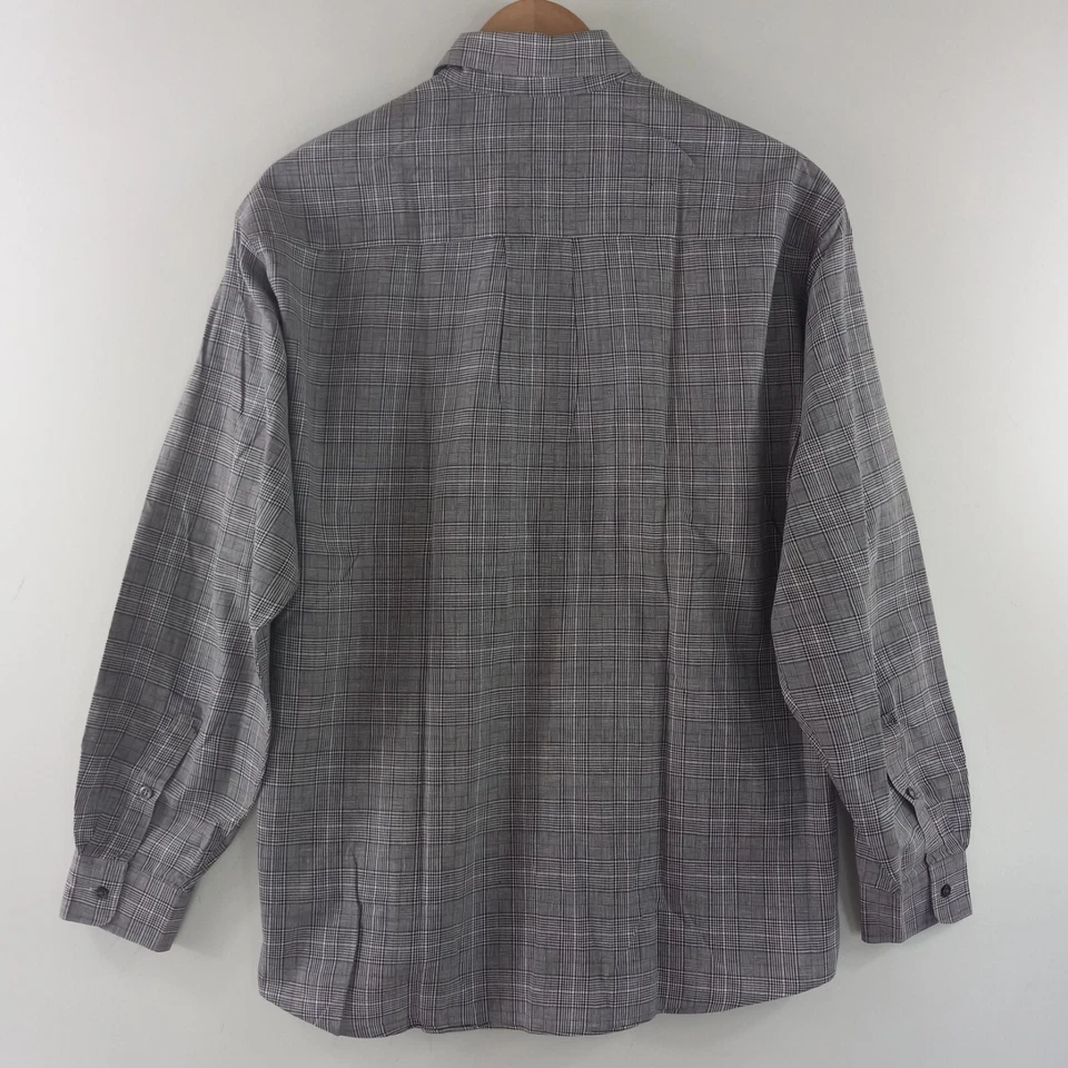 Portfolio Perry Ellis Button Down Shirt Men's Size Medium Black Gray Plaid Work - Image 2 of 4
