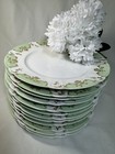 (12) Haviland 9.625" Green & Raised Gold Handpainted(?) DINNER PLATE - Blank 10