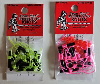20 Beau Mac Bobber Stop Knots STPK-CH/GL Chartreuse & Fluorescent Pink Red