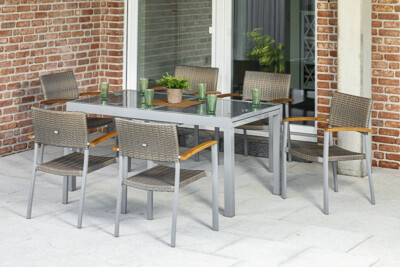 Merxx 7tlg. Silano Set, 6 Stapelsessel, 1 Ausziehtisch 160/220x90 cm