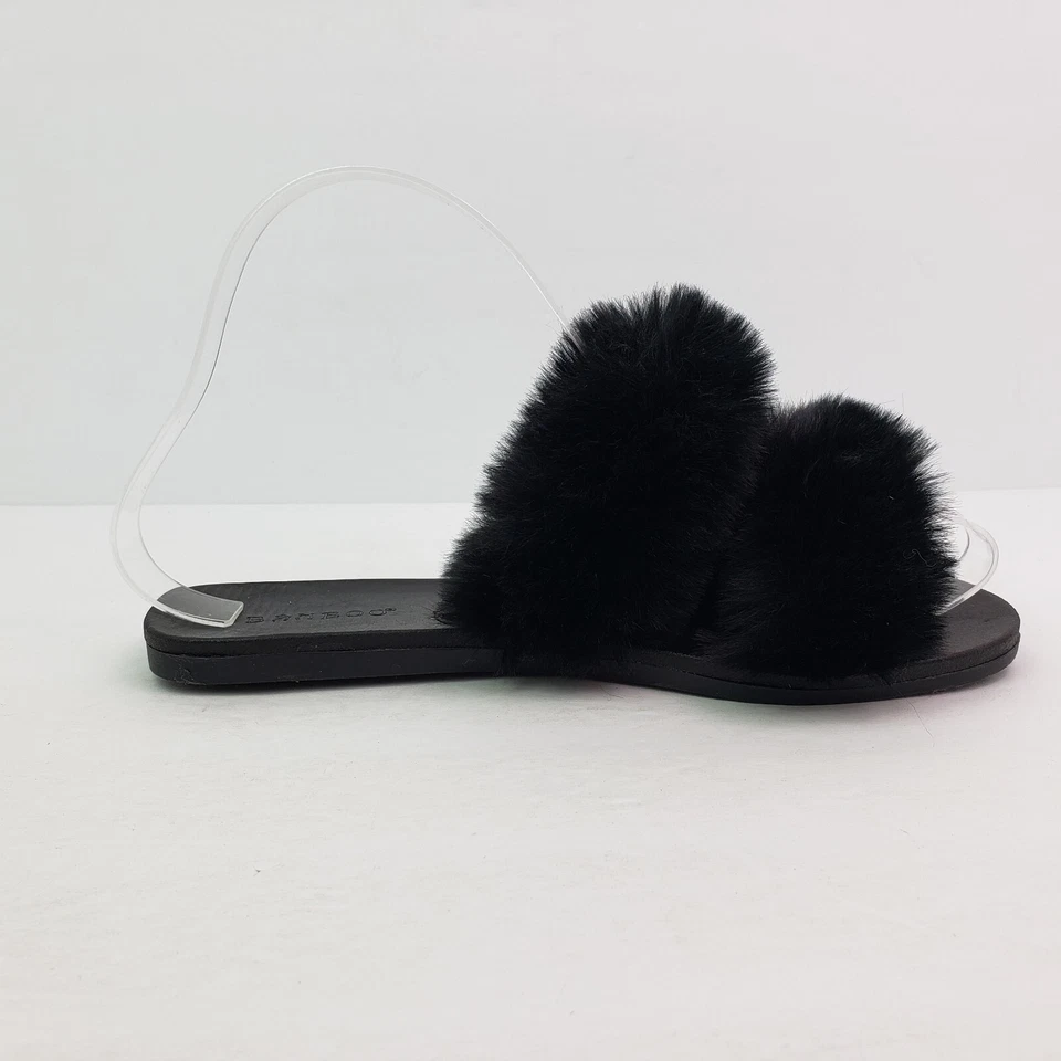 Sandalias planas de bambú Fullmoon-15 para mujer talla 6 negras de piel de fax difusas sin cordones Foto 2 de 4