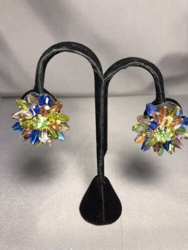 Vintage VENDOME Earrings AB Crystal Faceted Multi… - image 1