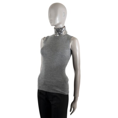69164 auth CHRISTIAN DIOR grey wool silk2015 SEQUIN Turtleneck