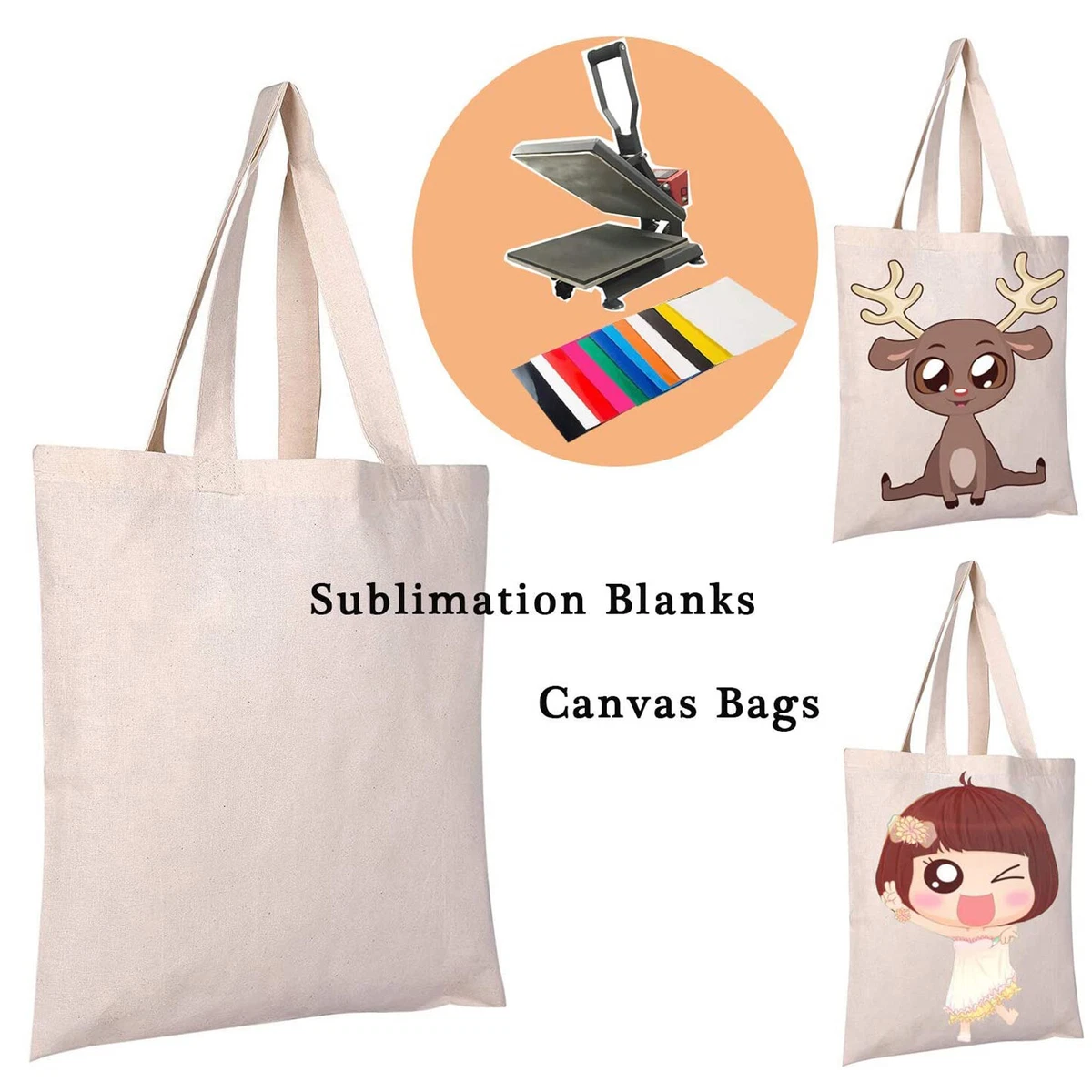 10Pcs 14x16 Sublimation Blank Canvas Shopping Bag Tote Bag DIY Printed  Gifts