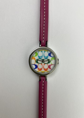 Orologio NOS Coach Scribbles cinturino rosa multicolore monogramma quadrante vintage raro Y2K - Foto 12 di 12
