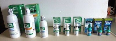 9 BOTTLES   CONTACT SOLUTION: OPTIFREE PUREMOIST & REPLENISH and REFRESH BRANDS