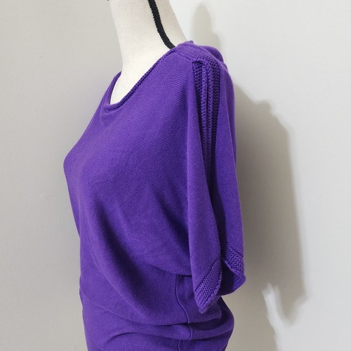 CHICO'S Large Knit Open Shoulder Pullover Top Purple Casual Minimalist Dolman - Picture 2 of 13