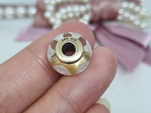 Genuine Pandora 14k Gold White Mystic Calla Murano Charm WORN & CRACKED ๐ R32b - Picture 8 of 10