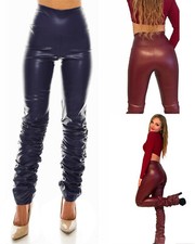 Faux Leather High Waist stretch Pants with ruched leg S,M,L, Blue, Burgundy