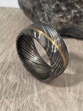 Custom Handmade Hammered Damascus Band 11mm Width Brass line Band Ring Size 12