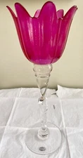 Home Essentials And Beyond  Glass Hurricane Candle Holder Tulip Shaped Pink