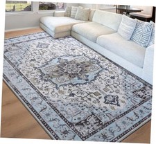 Area Rugs 5x7 for Living Room, Machine Washable Vintage Rugs -Low 5x7Feet Blue