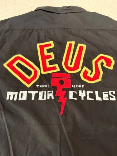 Deus Ex Machina Mens M Work shirt Black Australia Embroidered Sewn Motorcycle - product listing photo