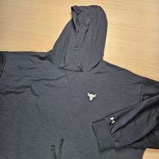 Under Armour Project Rock Terry Hoodie Women XL Black Brahma Bull Crop 1361059