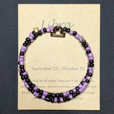 Libra Purple & Black Glass Zodiac Memory Bracelet — A Morrow's Jewels Original!
